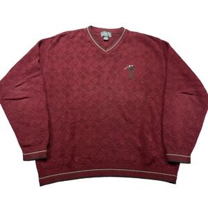 Vintage 90s Haggar Tour Sweater Men Large Red Argyle Knit V Neck Pullover Golfer